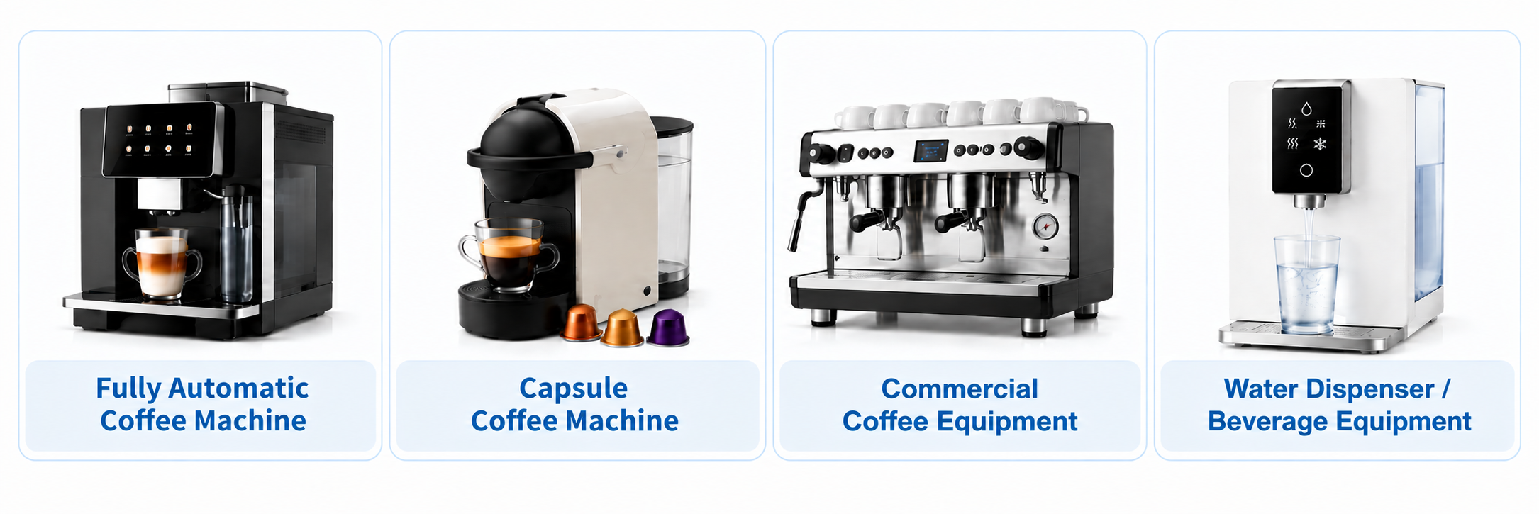 Fully automatic coffee machines, capsule coffee machines, commercial coffee equipment, and water or beverage equipment